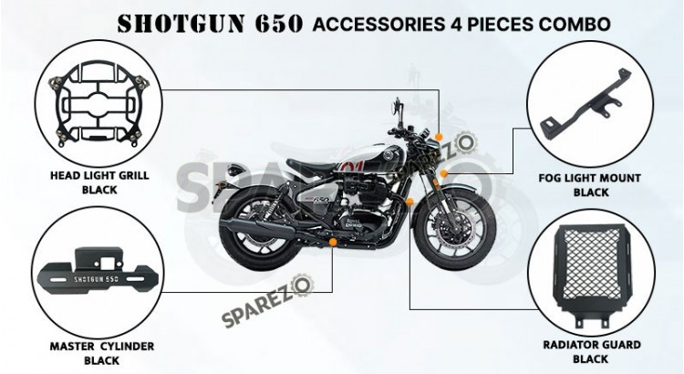 Fit For Royal Enfield Shotgun 650 4 Pcs Accessories Combo Pack - SPAREZO